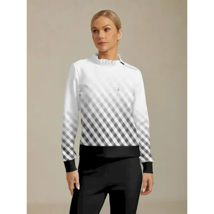 Women's Golf Pullover Sweatshirt Black Long Sleeve Top Ladies Golf Attire Clothes Outfits Wear Apparel